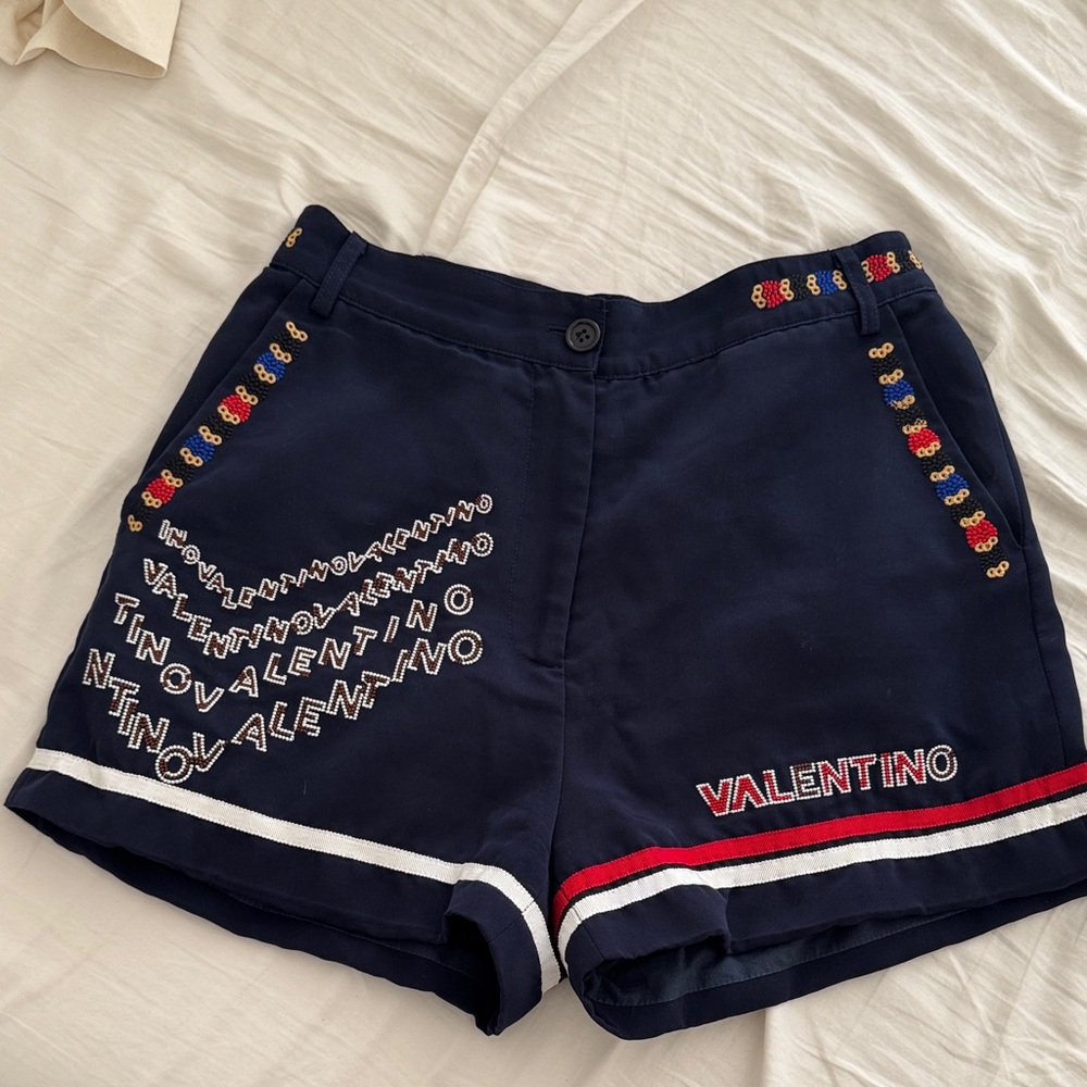 Valentino Dark Blue Embroidered Women's Athletic Shorts